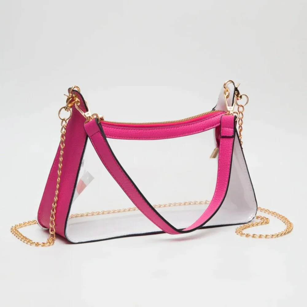 NWT Fuchsia Marilyn Clear Satchel Bag | Stadium-Approved Purse w/Chain Strap